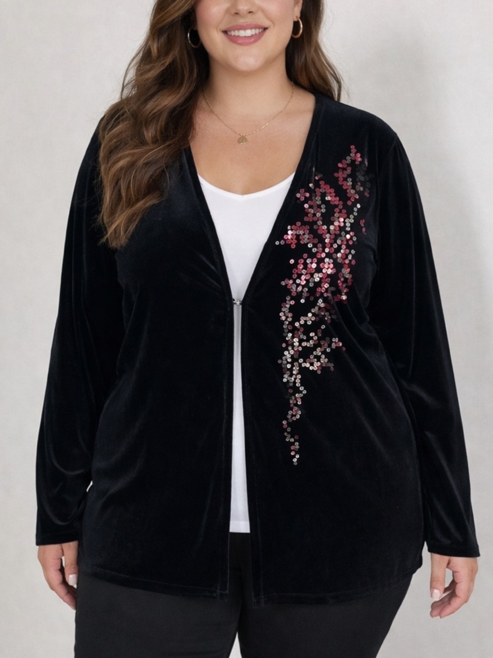 Bob Mackie Wearable Art Black Velvet Sequin Top Glam Festive Party Size 2X